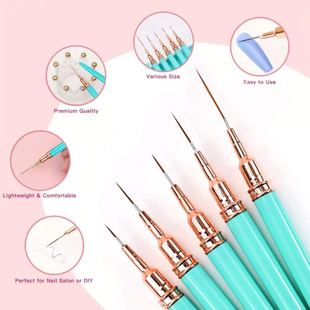 5/10pcs Pink/Black Nail Art Liner/Painting Brushes Ultra-thin Line Drawing Tool
