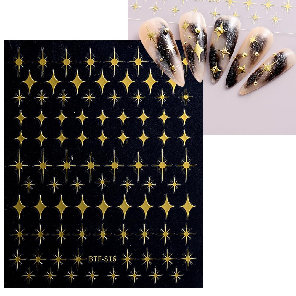12 Sheets Gold Star Nail Art Stickers Decals 3D Self Adhesive Decals-03