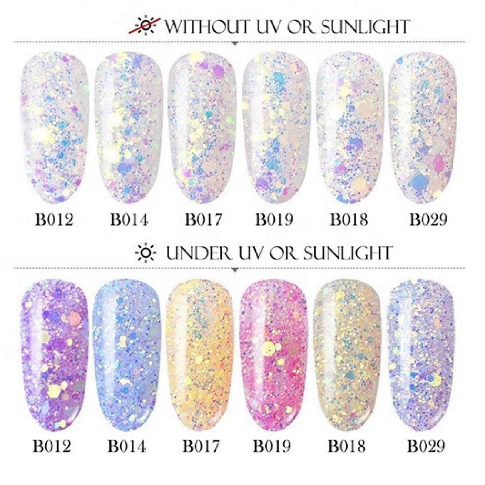 Photochromic Nail Sequins UV Light Colour Changing Glitter Under Sunlight Mix UK