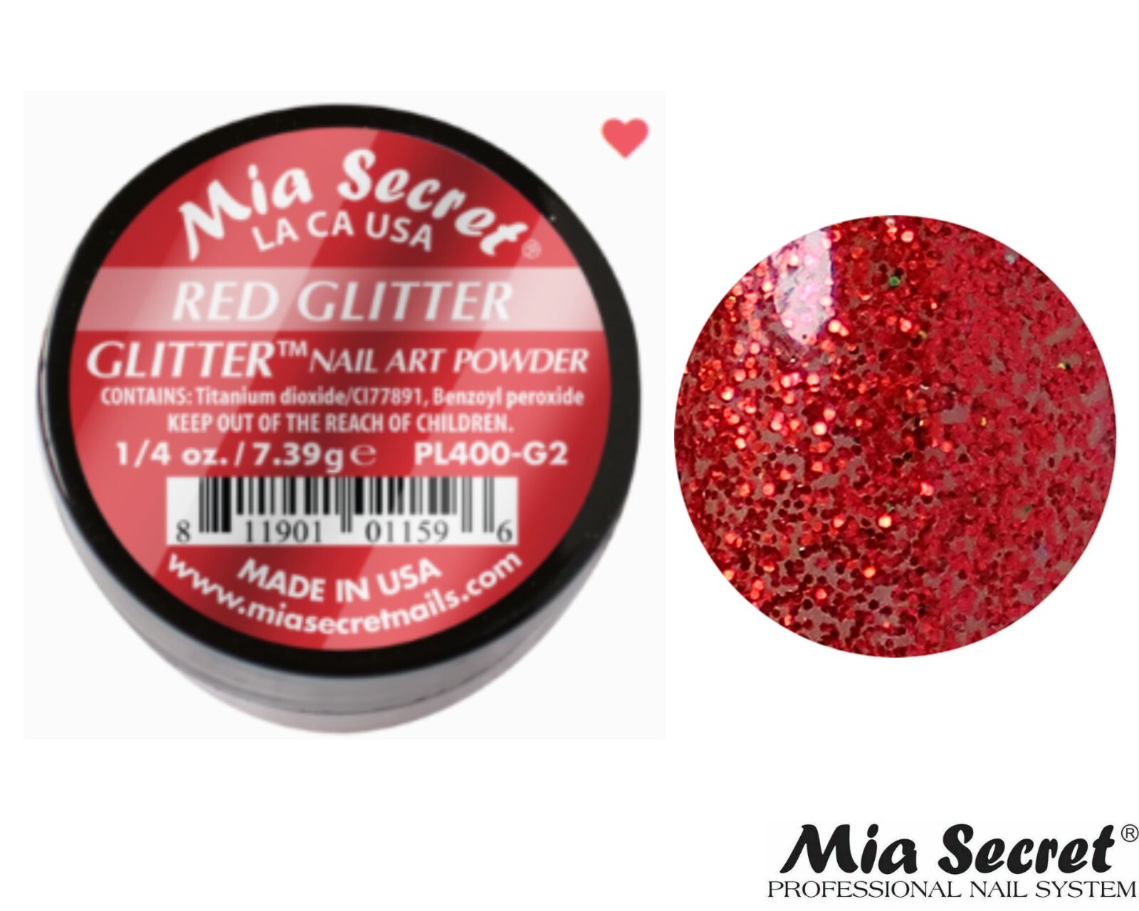 Mia Secret Nail Art Powder Glitter Collection (RED GLITTER) 1/4oz