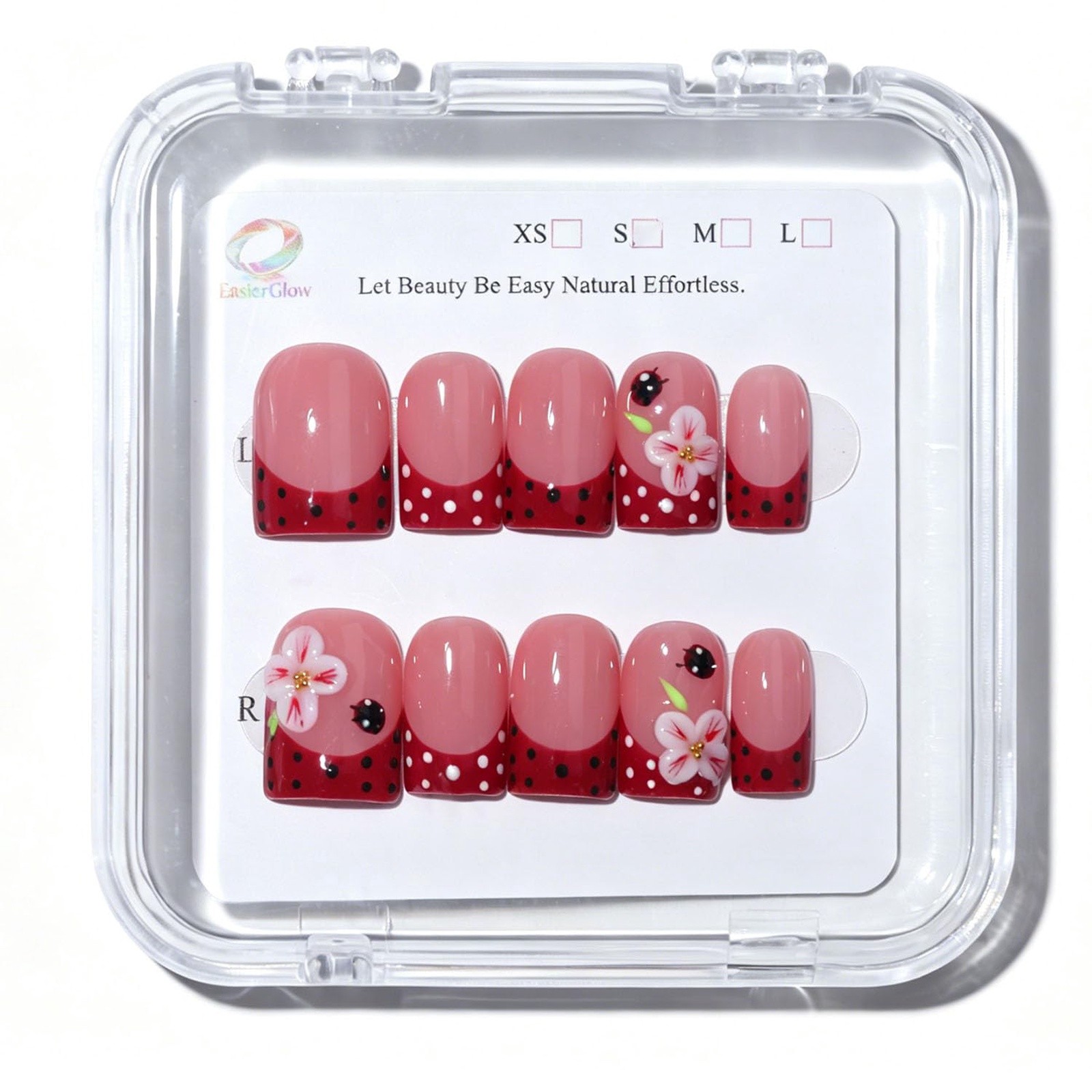 EasierGlow Y230 S Handmade French Nails Nude Red Dot