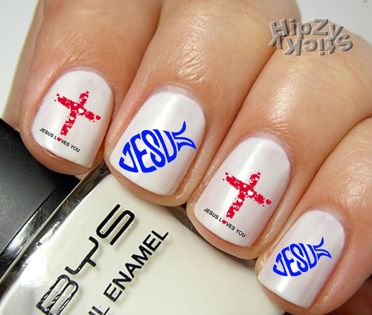 Nail Art 553 IMAGE Jesus 1 Fish Cross WaterSlide Nail Decals Transfers Sticker