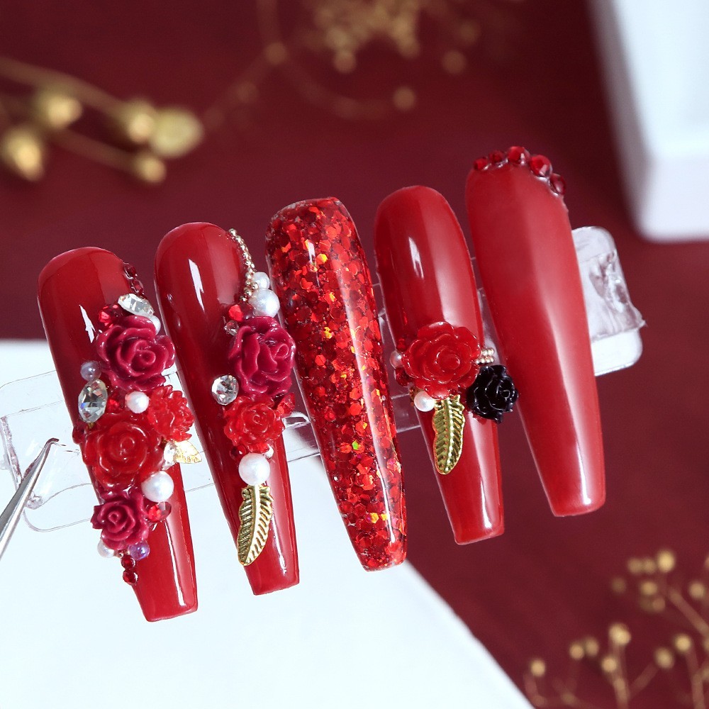 3D Resin Rose Flower Nail Charms 6 Grids Colors Valentine’s Day Nail Art Decor