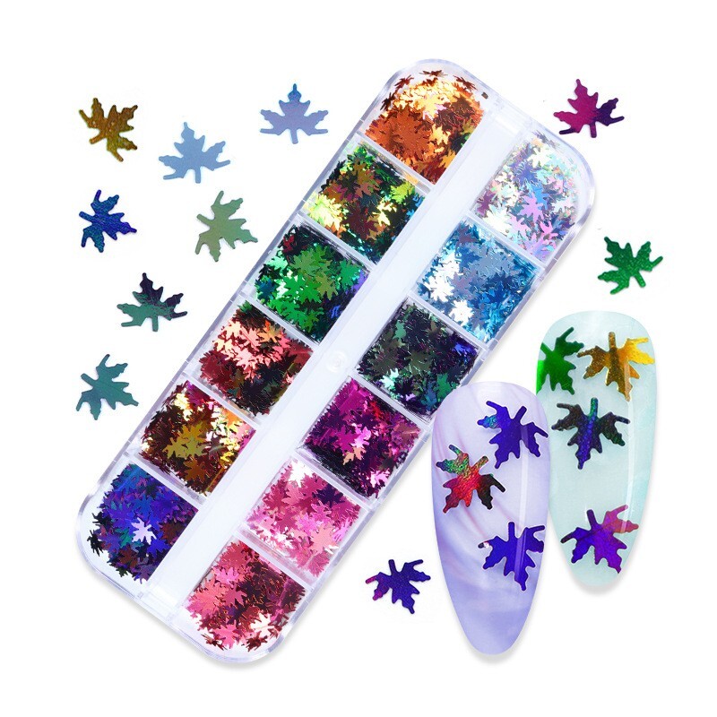 Nail Sequins Flakes Art 3D Decoration Laser Maple Leaves DIY Accessories