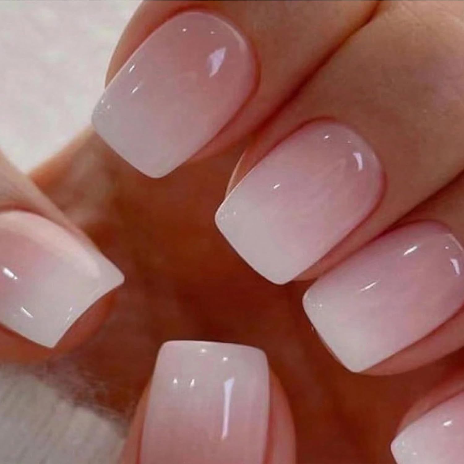 24Pcs White Ombre Short Square Press On Nails for Effortless Elegance