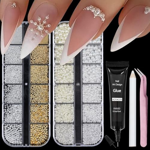 Nail Art Pearls with Nail Rhinestones Glue Gel Flatback Pearls Nail Colorful-01