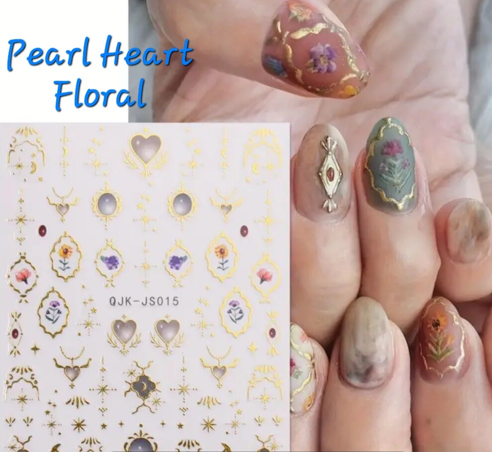 3D Nail Art Stickers 3D Gold Flowers Butterflies Hearts Moons Gems Stars Pearl