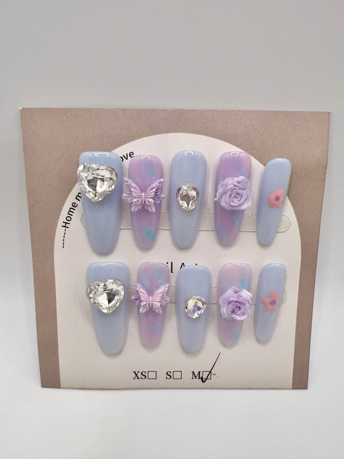 Long Oval Press On Nails with Rhinestone Glam – 8 Designs Medium Size