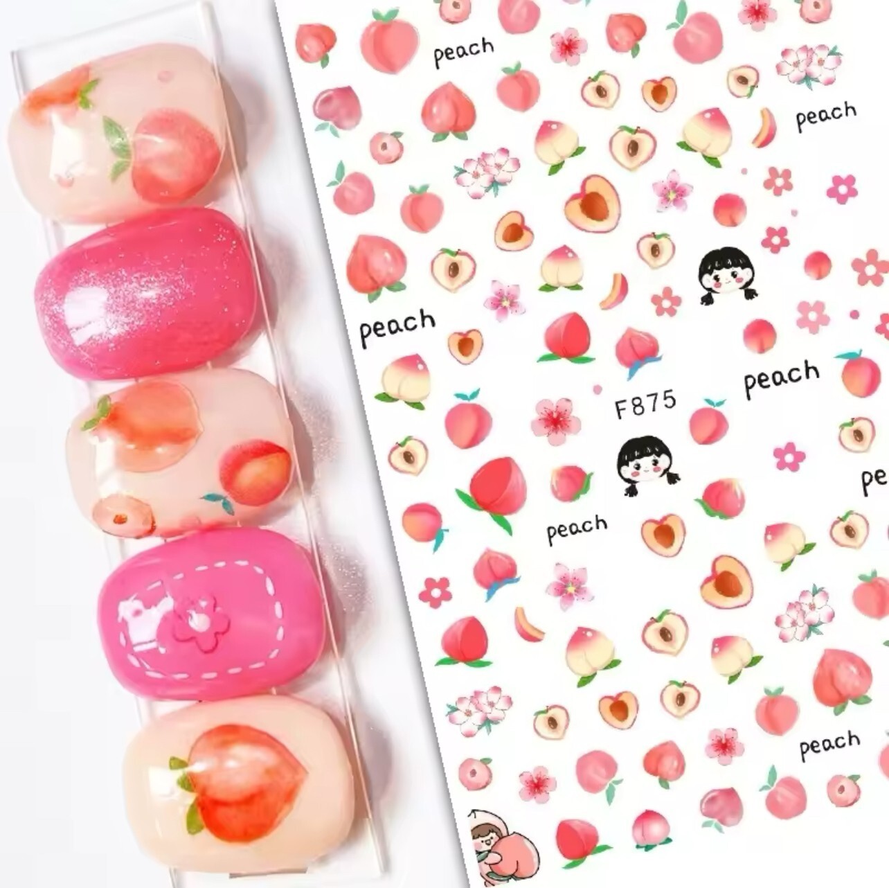 Nail Art Stickers Decals Summer Fruit Peach Flowers DIY Decor F875