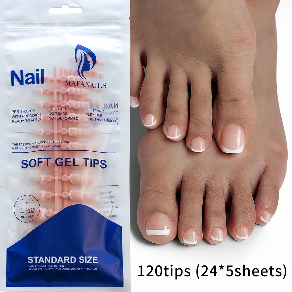 144Pcs Short Square False Toe Nails Lake Blue/White/Red/Nude Press on Toenails G