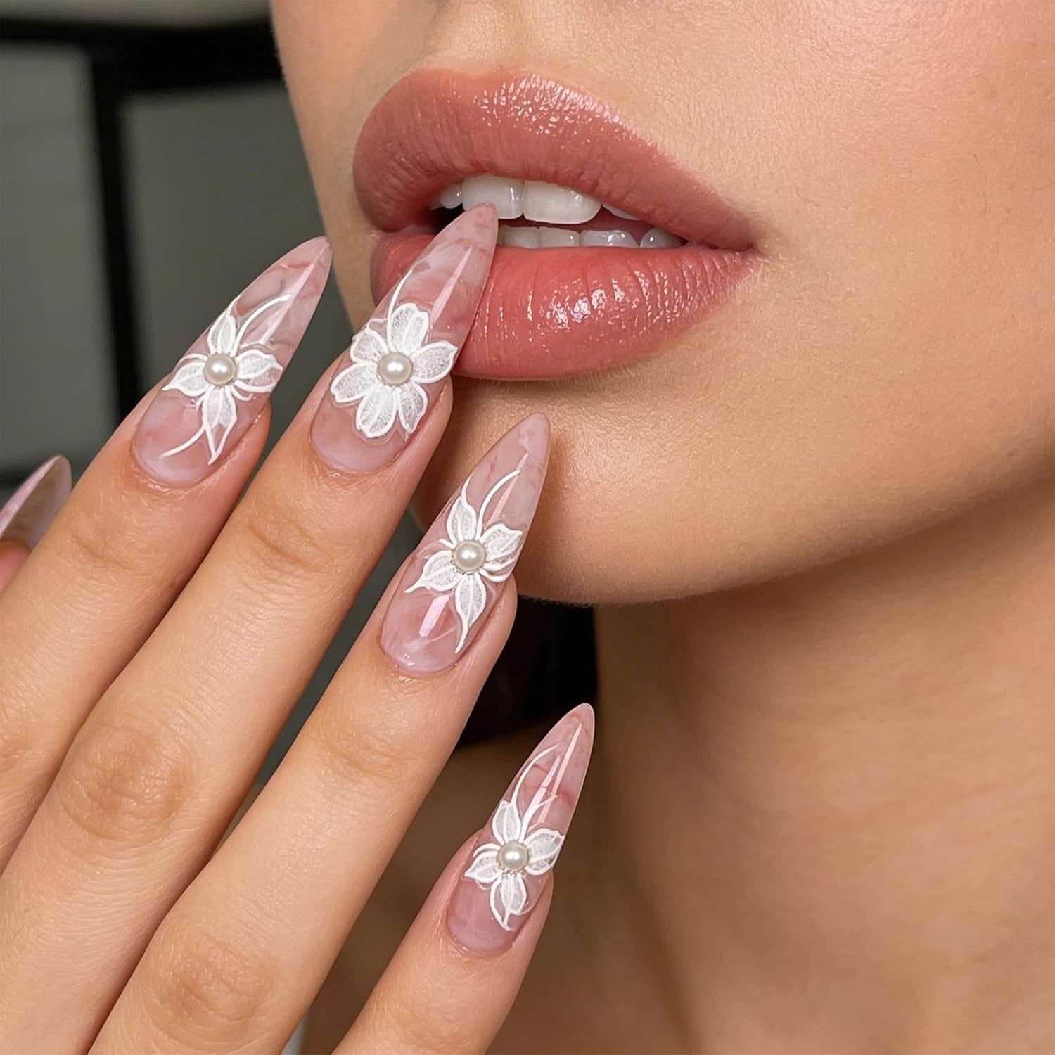 White Self Adhesive 3D Floral Lace Nail Decals Nail Art Supplies Floral Nail