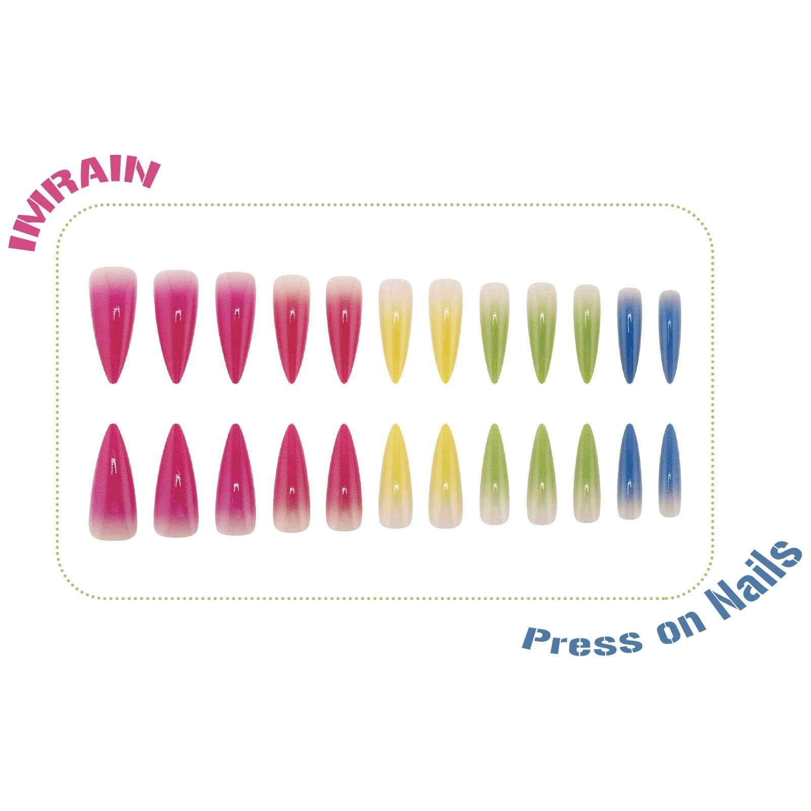 Colorful Ombre Press on Nails Long Stiletto Fake Nails Y-20Colorful Gradient