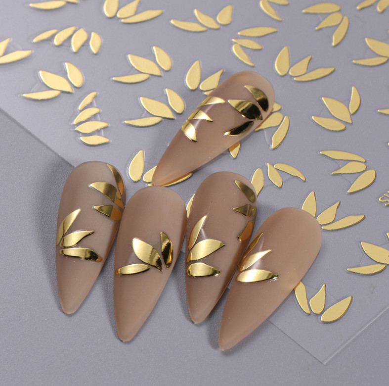 2Pcs 3D Leaf Metallic Ornament Geometric Rose Gold Nail Art Stickers SWT38 NS20