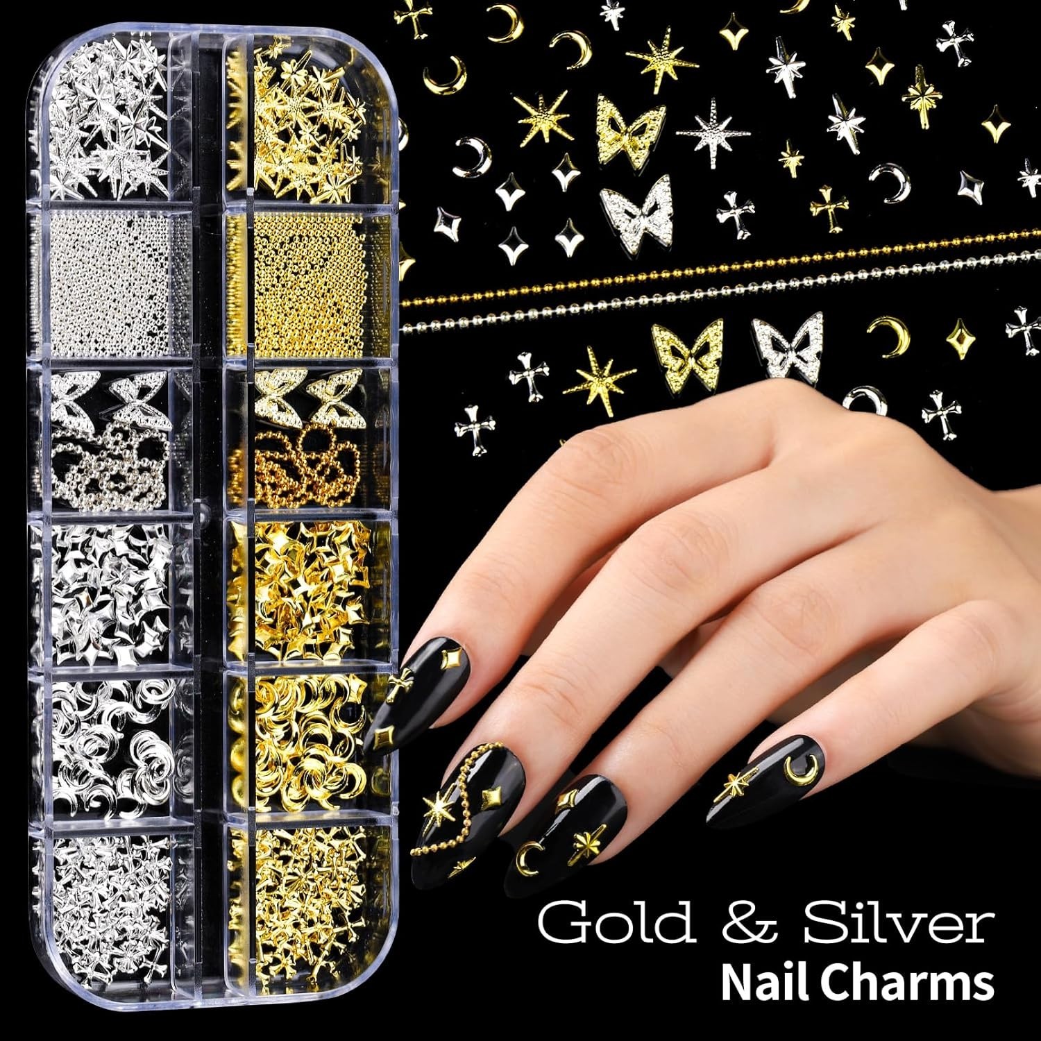 Creative Nail Art Kit with 5 Charm Boxes, Brushes & Dotting Tools for All Levels