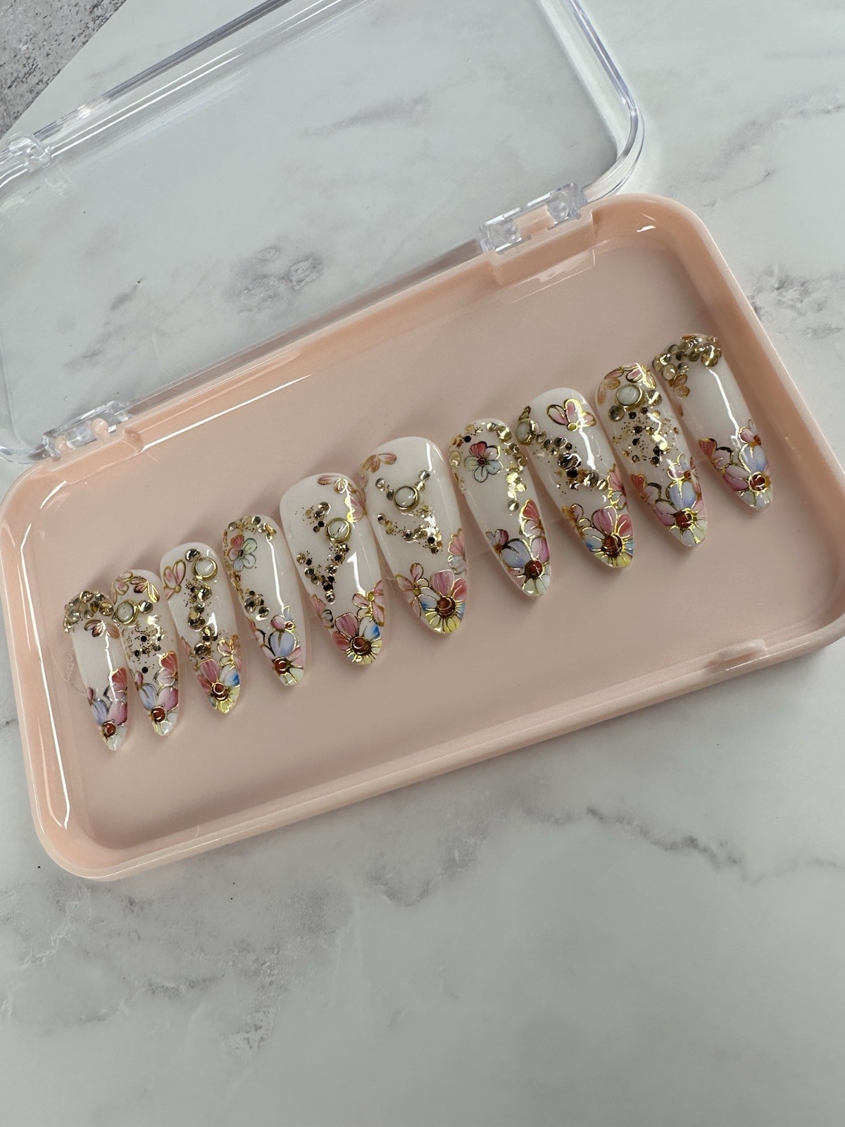 Handmade Custom Press On Nails, Long Almond Size Medium
