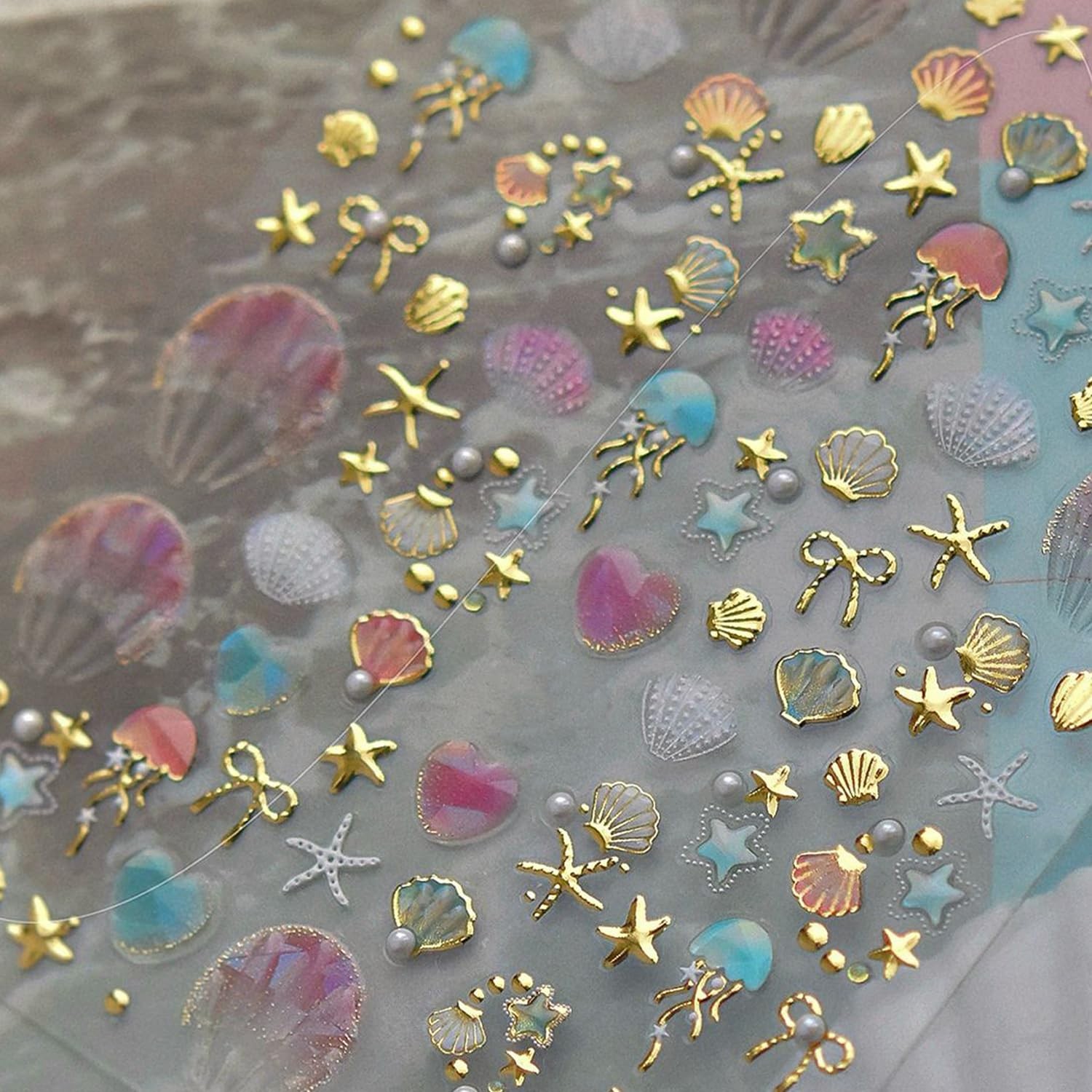 Summer Ocean Nail Stickers for Nails Art, -Adhesive Gold Shell Bow Stars Star…