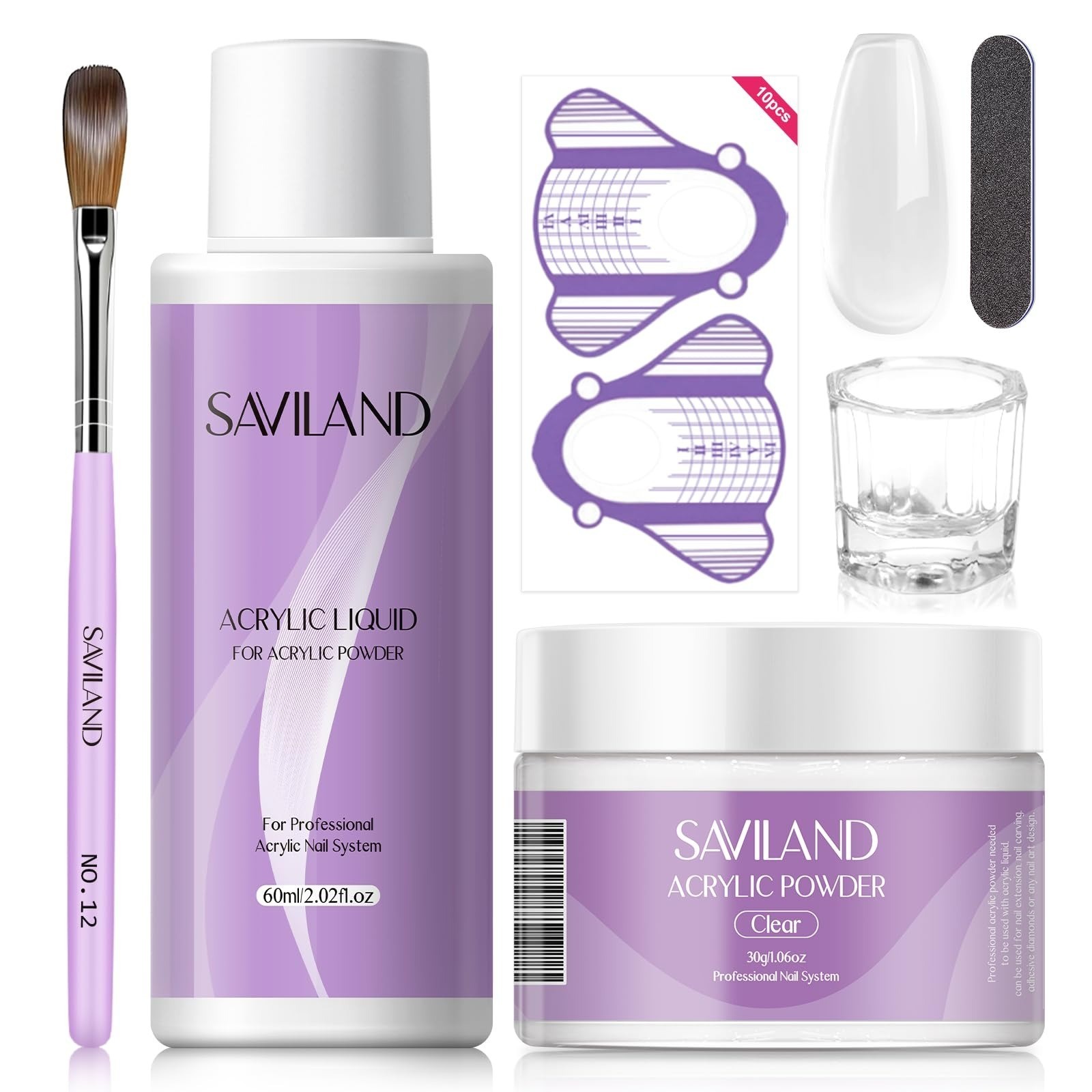 SAVILAND Acrylic Nail Kit with Drill: 15g White Pink Clear Acrylic Powder and Li