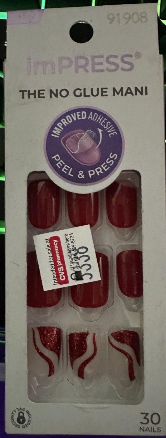 Kiss Short Red Glitter White Gloss manicure