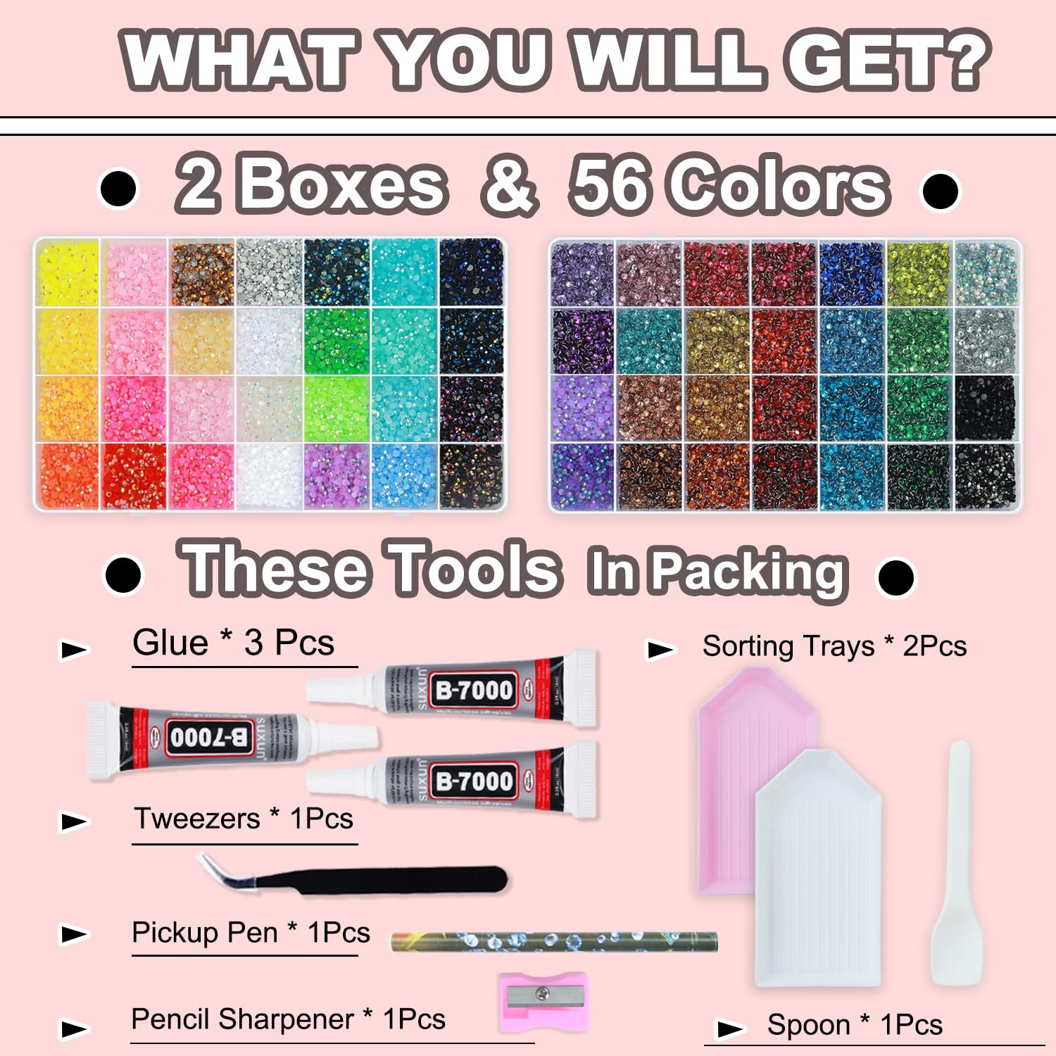 56 Colors Rhinestones for Bedazzling, 2 Boxes 3mm Multicolor Resin Jelly Flat