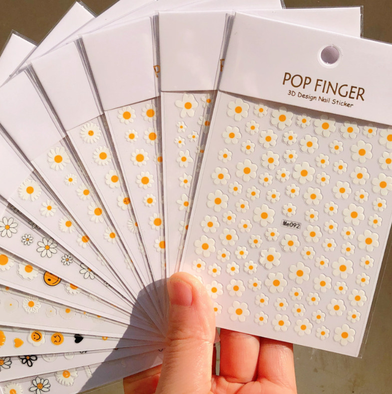Daisy Nail Art Stickers Self-Adhesive Decal Daisy Flower Emoji Happy Face NH18