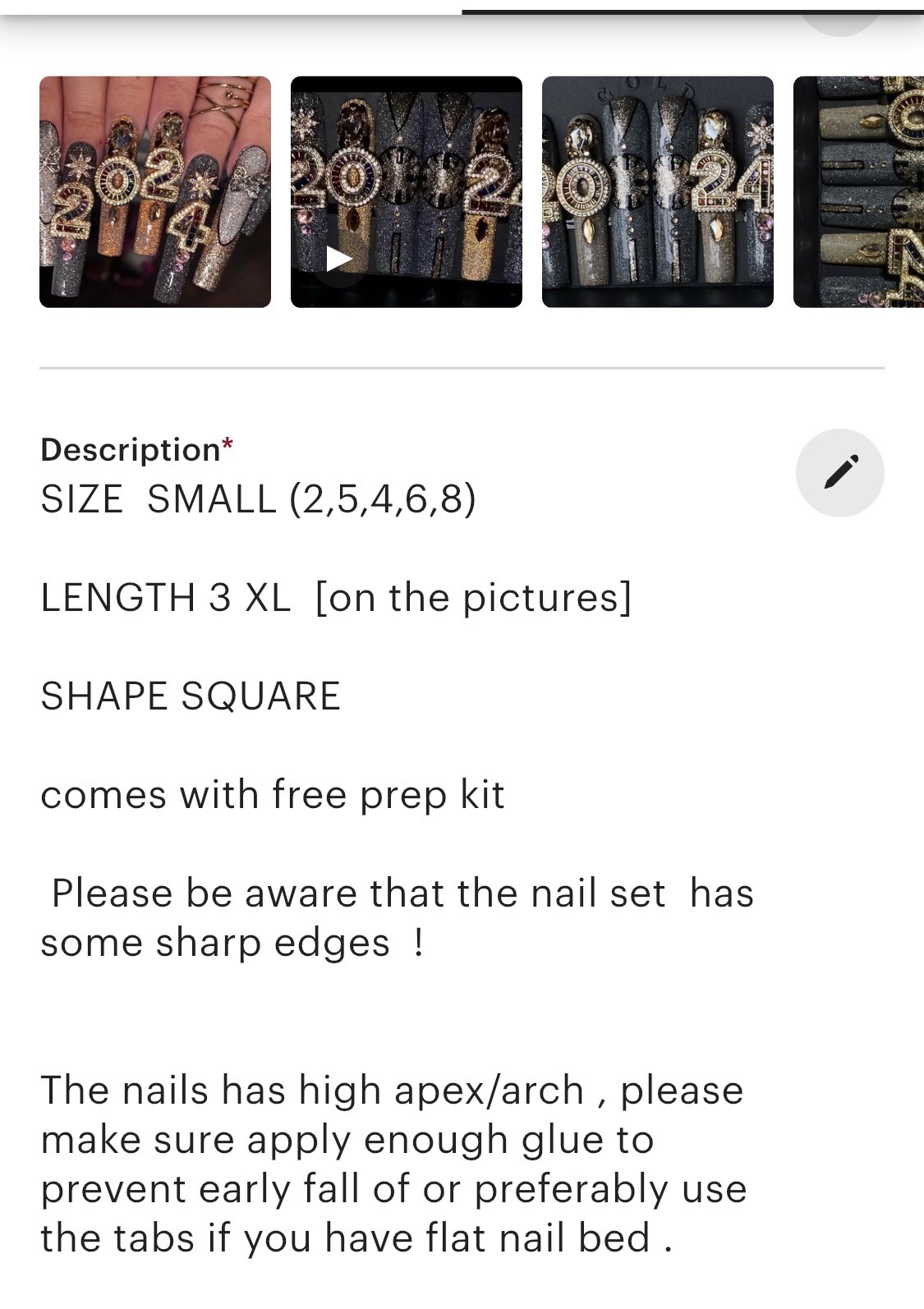 press on nails with zirconia charms,reflective glitter,Size Small,3XL LENGTH