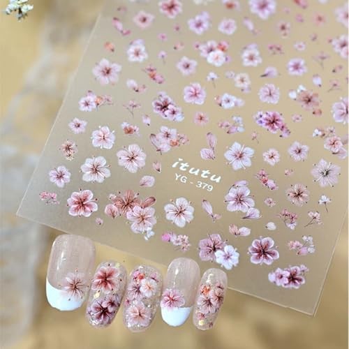 2 Sheets 3D Flower Nail Stickers Spring Summer Embossed Self-Adhesive Cherry