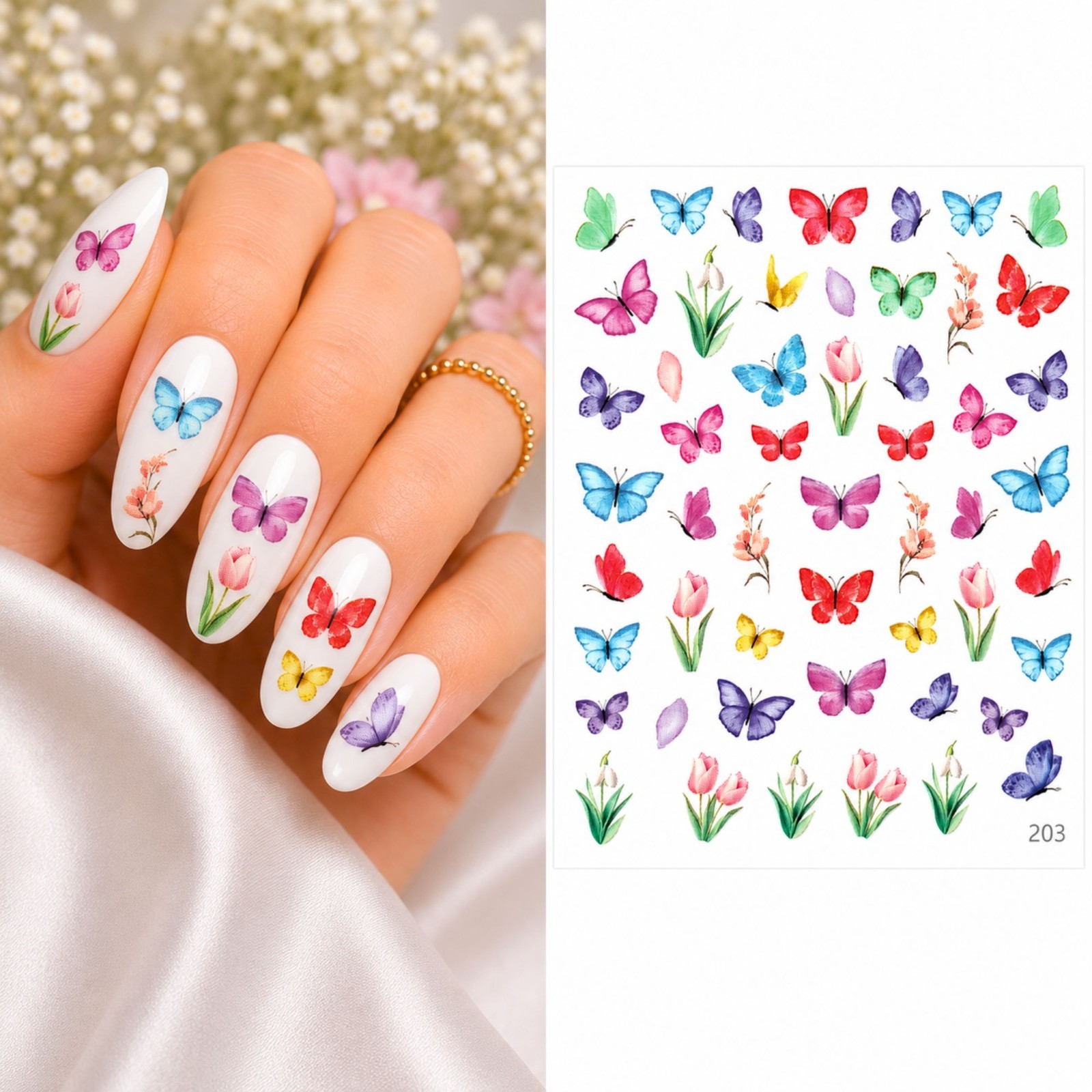 Colourful Butterfly Water Transfer Nail Sticker Animal Tulip Art Decal Manicure