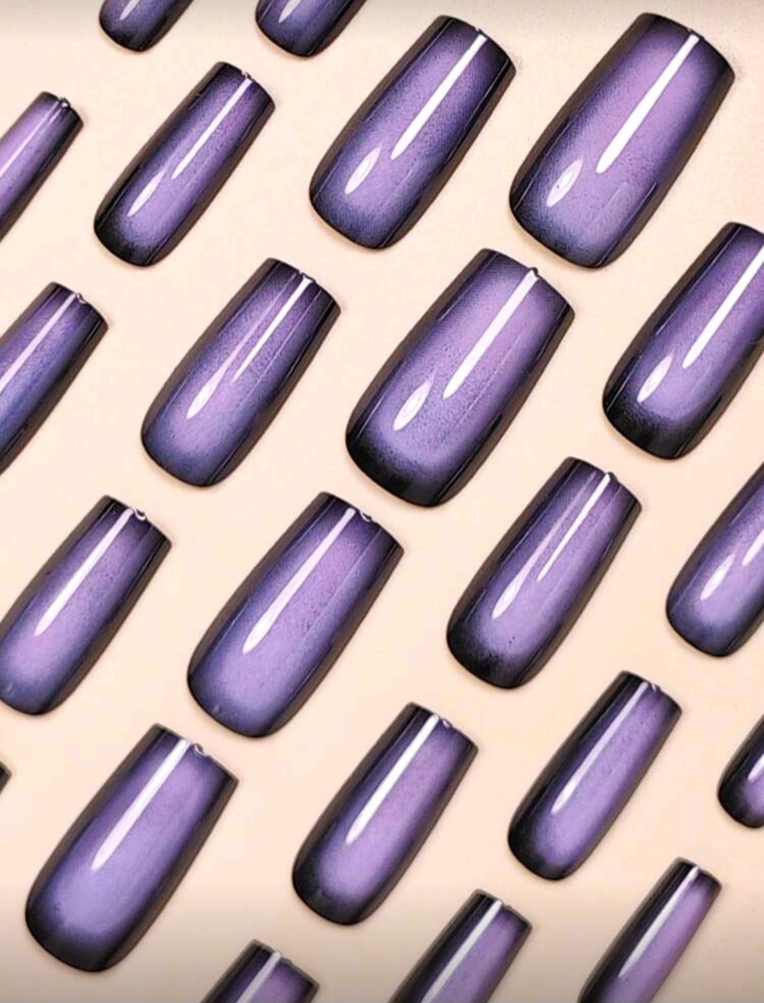 Press-On Nails Purple French Styled Ombre Medium/Long Coffin Shaped