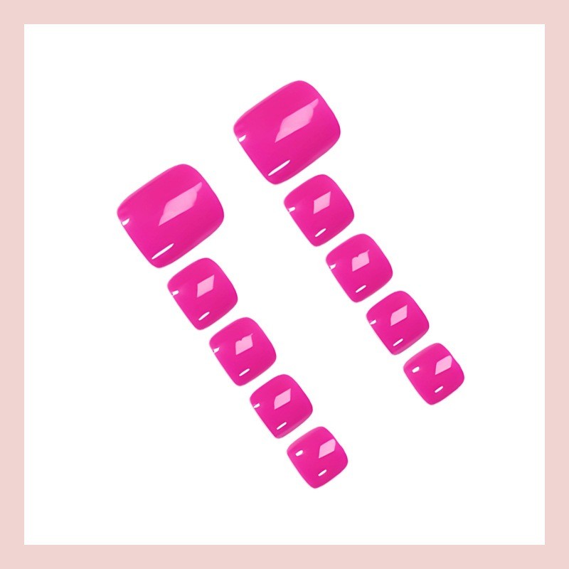 Bright Pink Press on Toenails, Short Square Full Cover Acrylic Fake Toe Nails