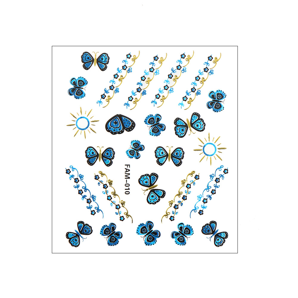 3 Sheets (random) 3D Nail Sticker Blue Gold Silver Butterfly Flower Lace Decals