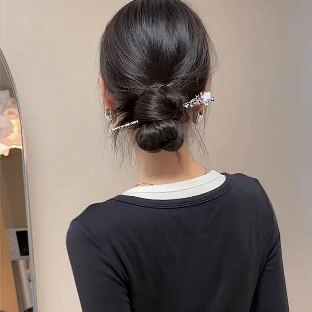 4PCS Star Moon Hair Sticks for Buns Long 1 Count (Pack of 4), Silver