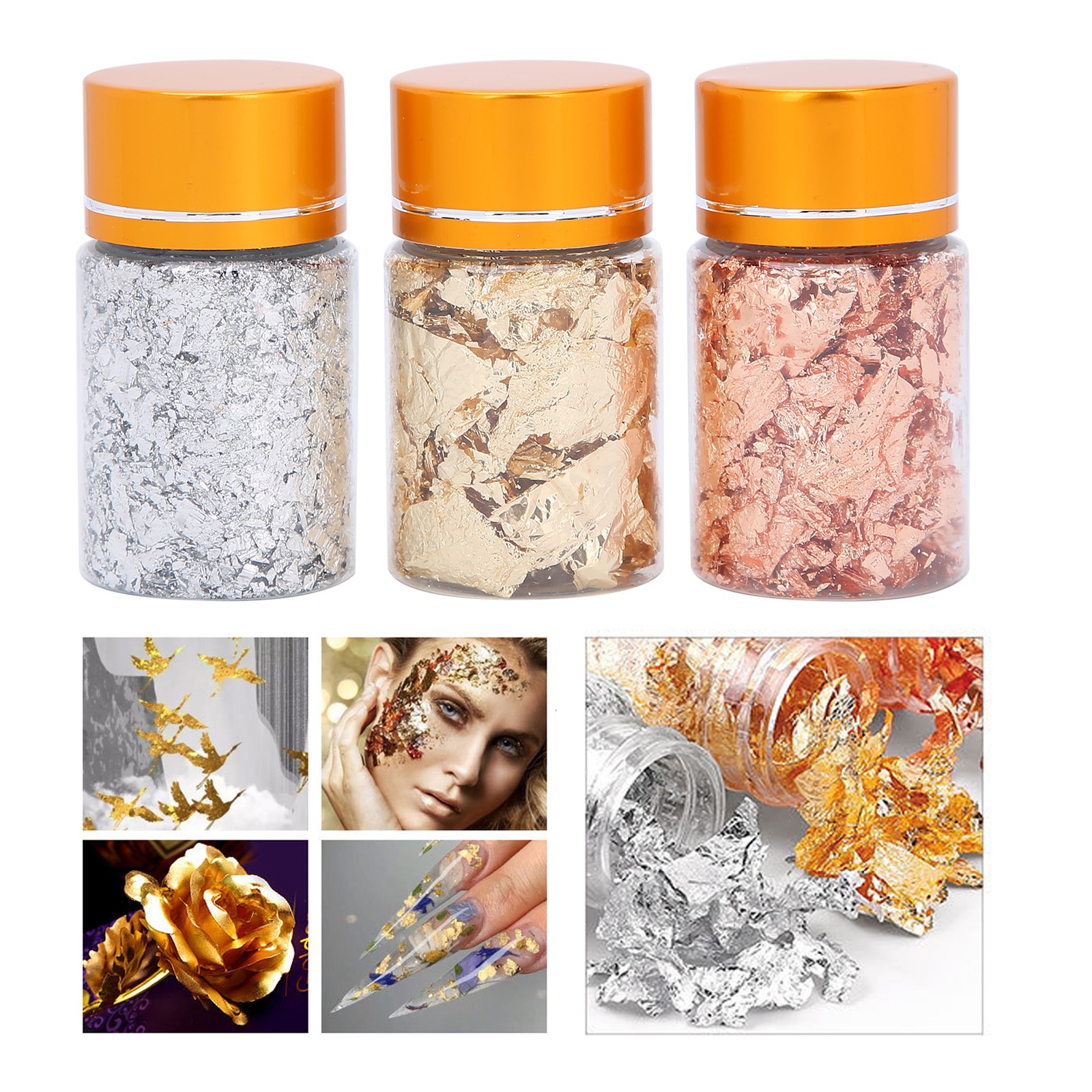 3PCS Gold Foil Flakes Set For Nail Art Painting Crafts Easy To Use