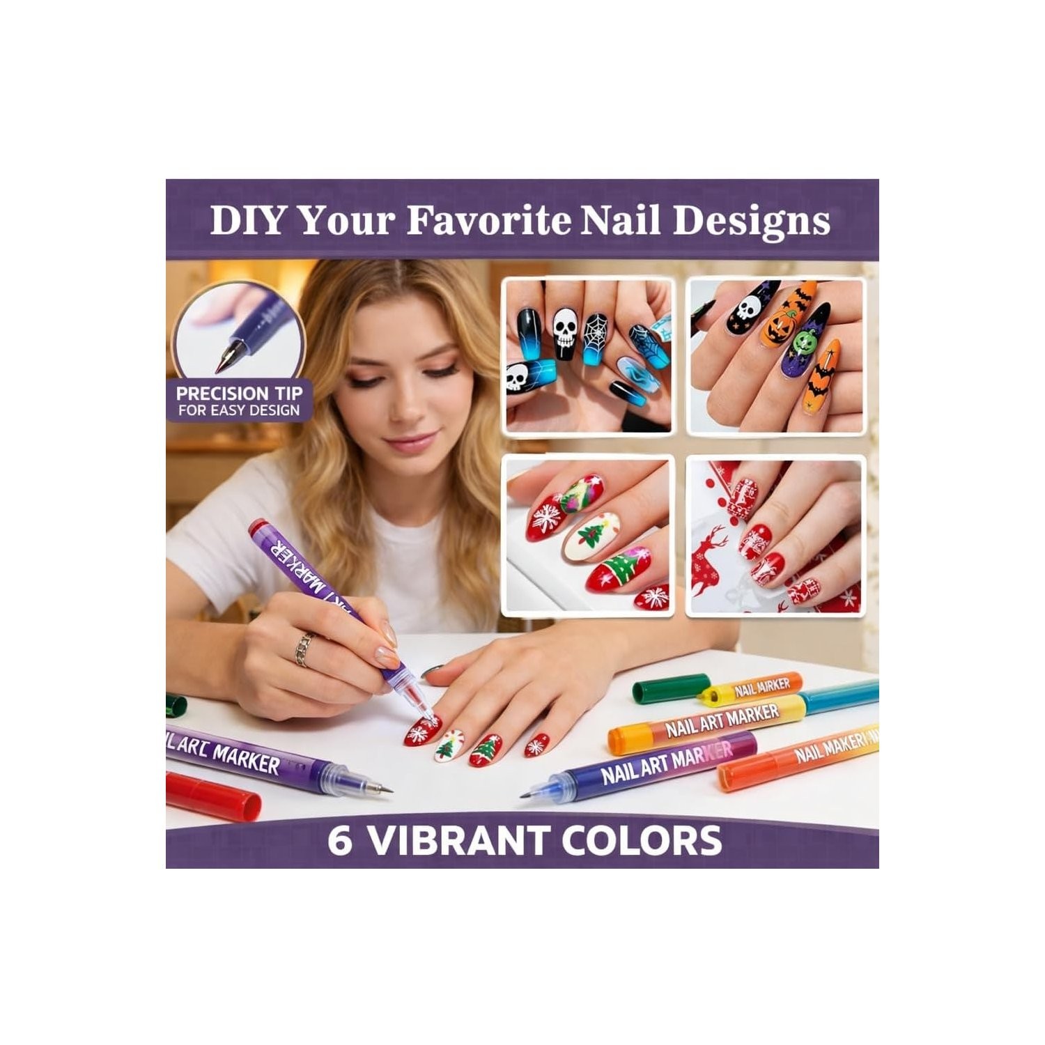 DIY Nail Art Pens Set 12 Colors with Fine Precision Tip for Detailed Designs