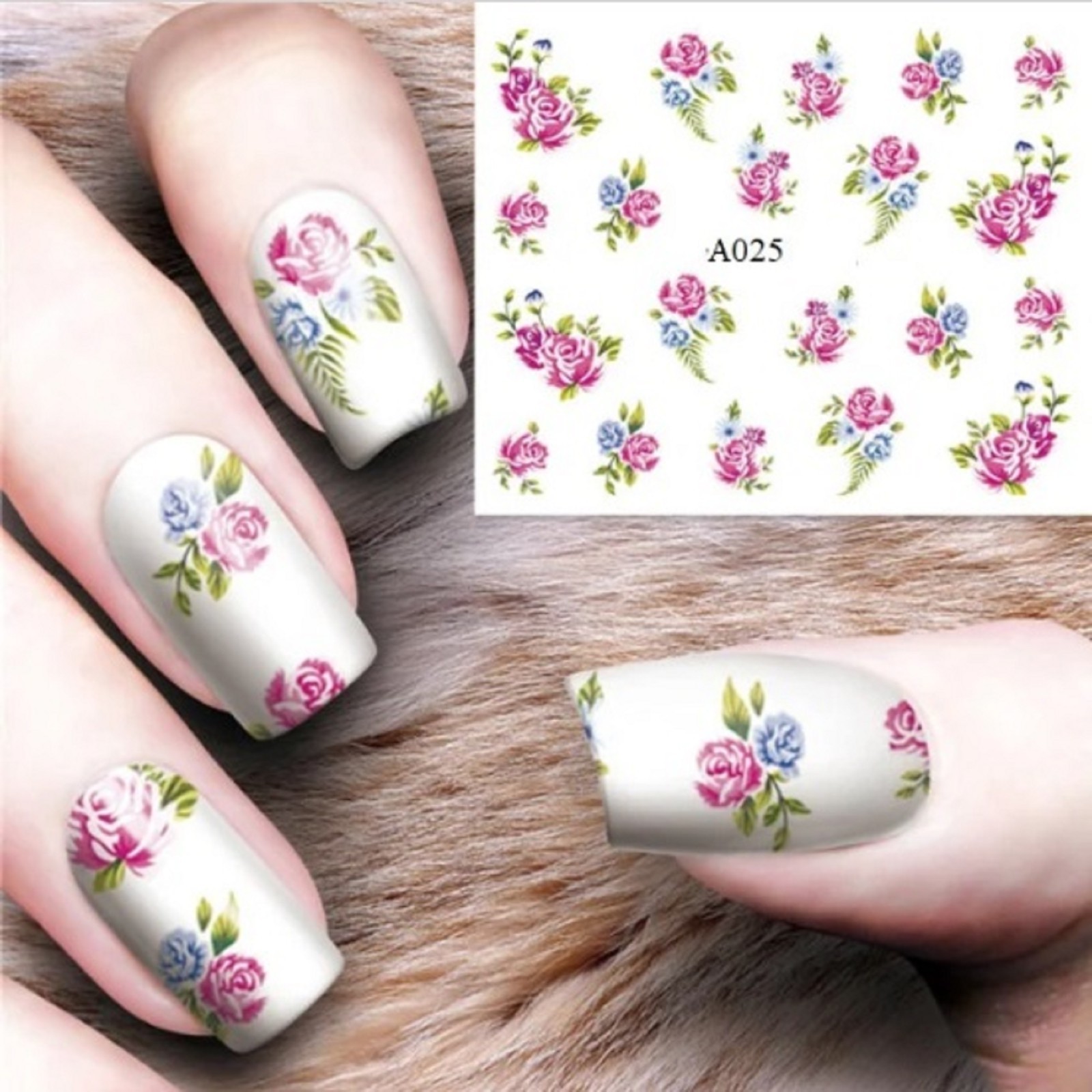 Rose Floral Nail Art Stickers: Water Transfer Decals (Group 1)