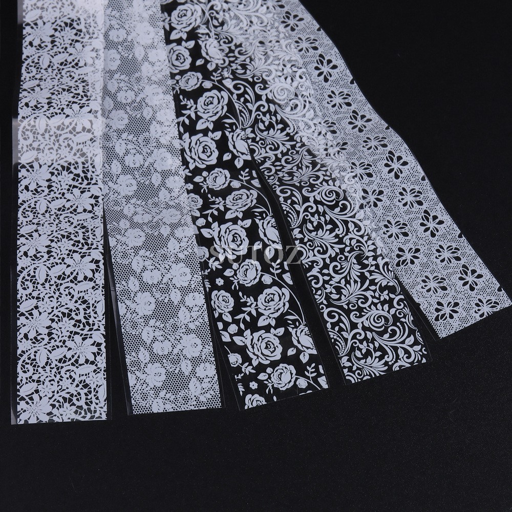 10Pcs Retro Black White Flower Lace Foils Nail Art Transfer Stickers Decals NH30