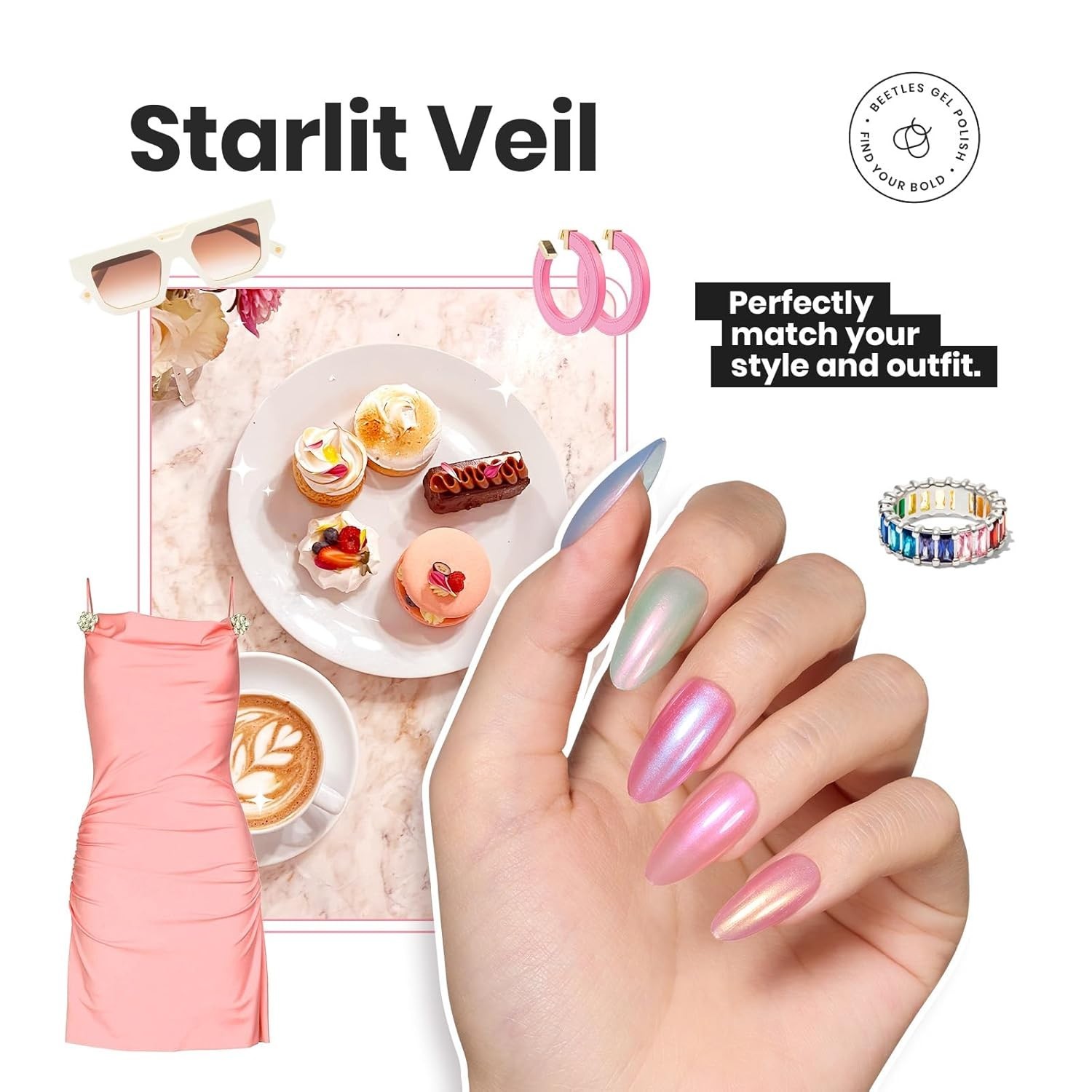 Beetles Pearl Nail Polish Set 6 Colors Shimmer Pink Purple Quick Dry Mermaid