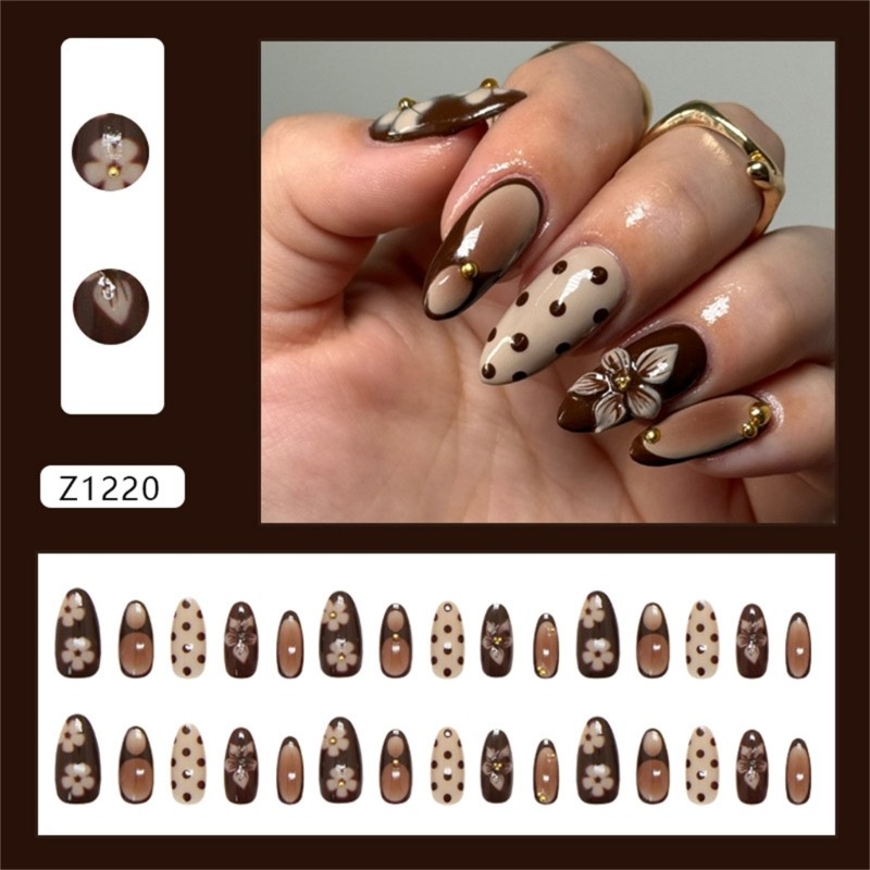 30Pcs Set Artificial Nail for Various Hand Size Multiple Size Retro Polkas Dots