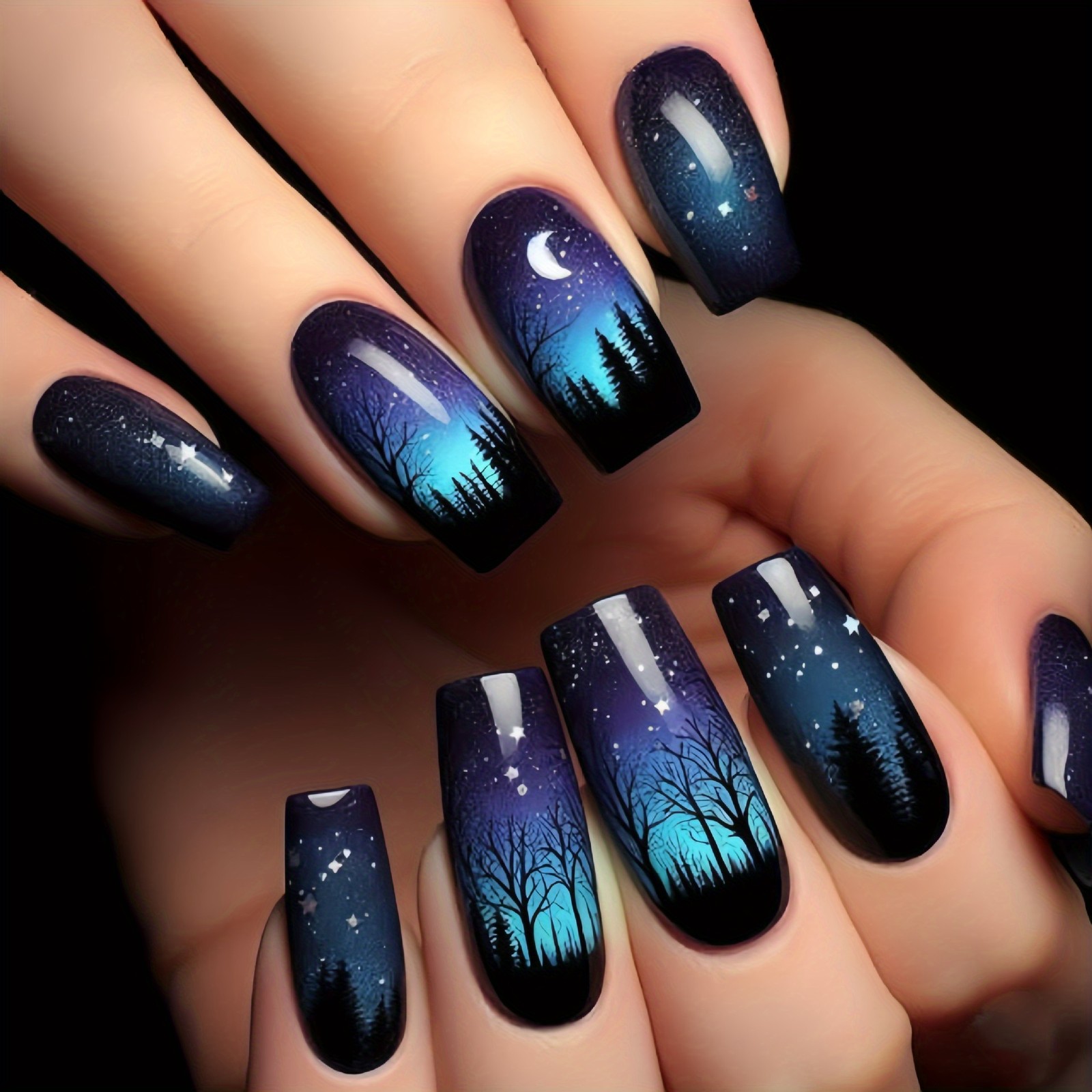 96PCS(4Pack) Cosmic Galaxy Press On Nails Night Sky Ready-to-Wear Wearable Nails