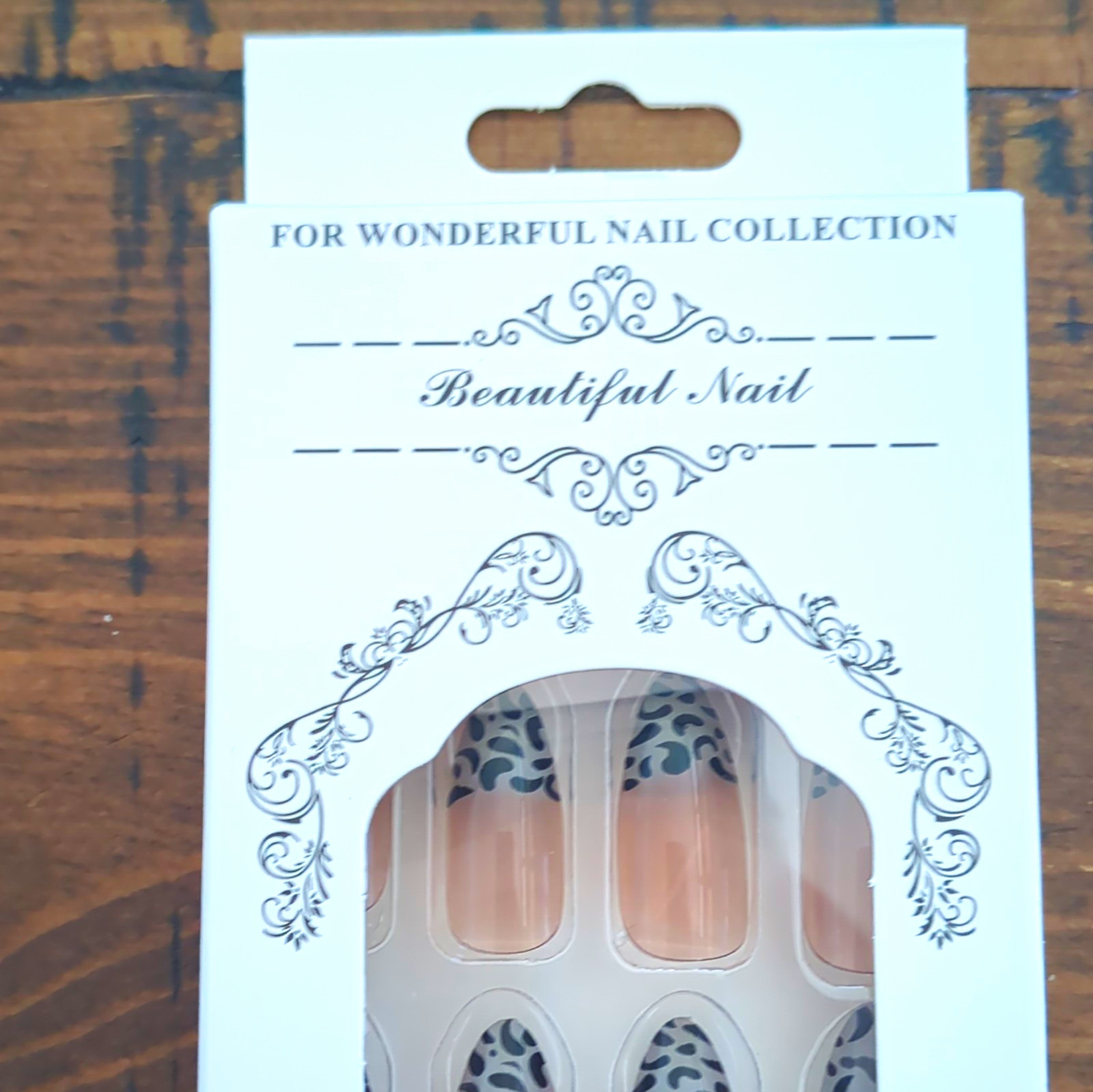 Beautiful Nail Pre-Designed Press-On Nails Nude/Black Leopard French Long Square