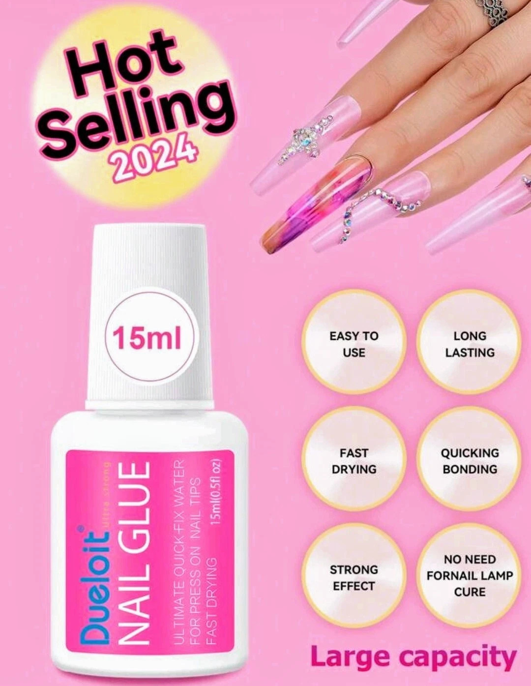 Super Strong Nail Glue for Press on Nails, Nail Tips & Acrylic Nails Bond Brush