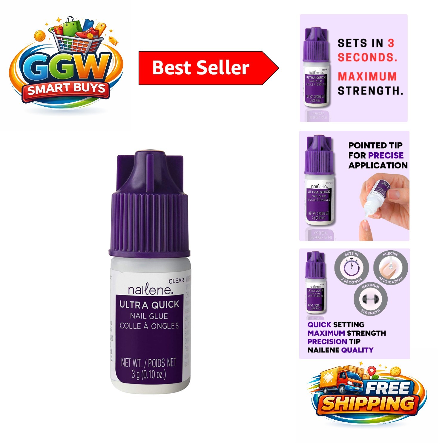Ultra Quick Nail Glue – Water Resistant Adhesive for Extended Wear – 3g Bottle