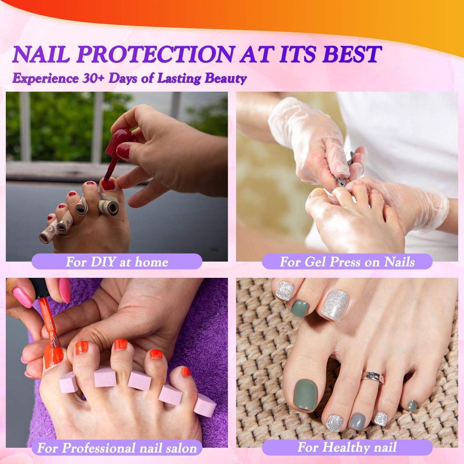 Long Square Toe Nail Tips Full Cover False Toenails Press on Nails 300PCS