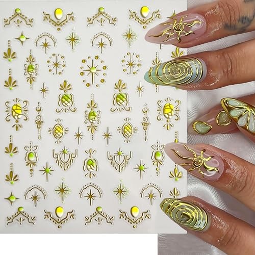 6 Sheets Bohemian Style Nail Decals Embossed Star Nail Art Stickers 5D bohemian