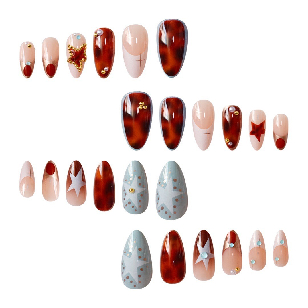 Vintage Star Pearl Nail Art with Gem Decor for Party Daily Wear