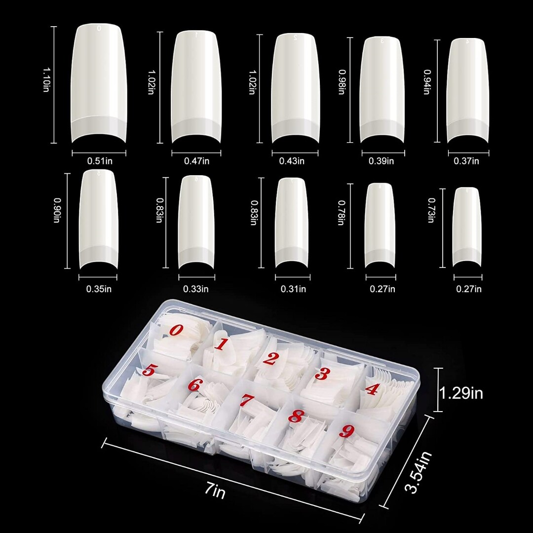 Kit De Uñas Acrilicas 500 Pcs, 10 Tamaños Para Arte de uñasSalones Y Hogar DIY