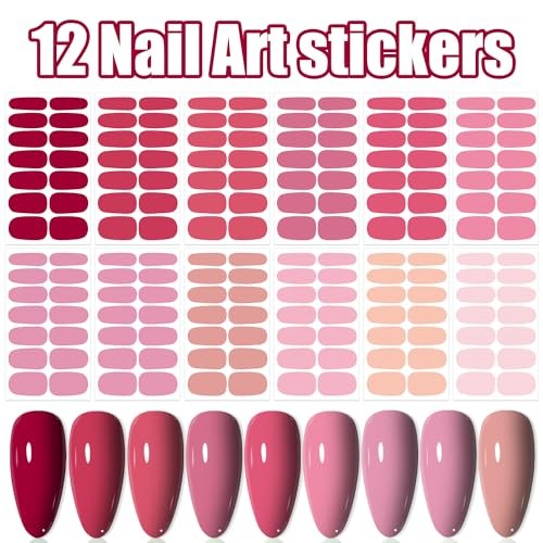 12 Sheets Red Pink Series Nail Wraps: 168 Solid Nail KIT2 Red &Pink Solid