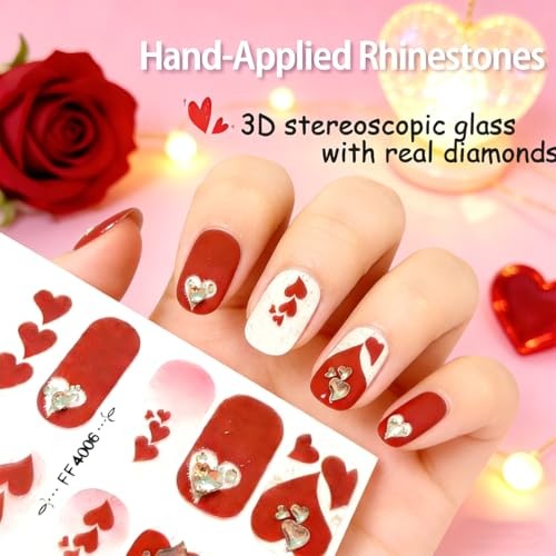 1 Sheets Romantic Valentines Day Nail Gel Stickers 3D Heart Nail Stickers-12