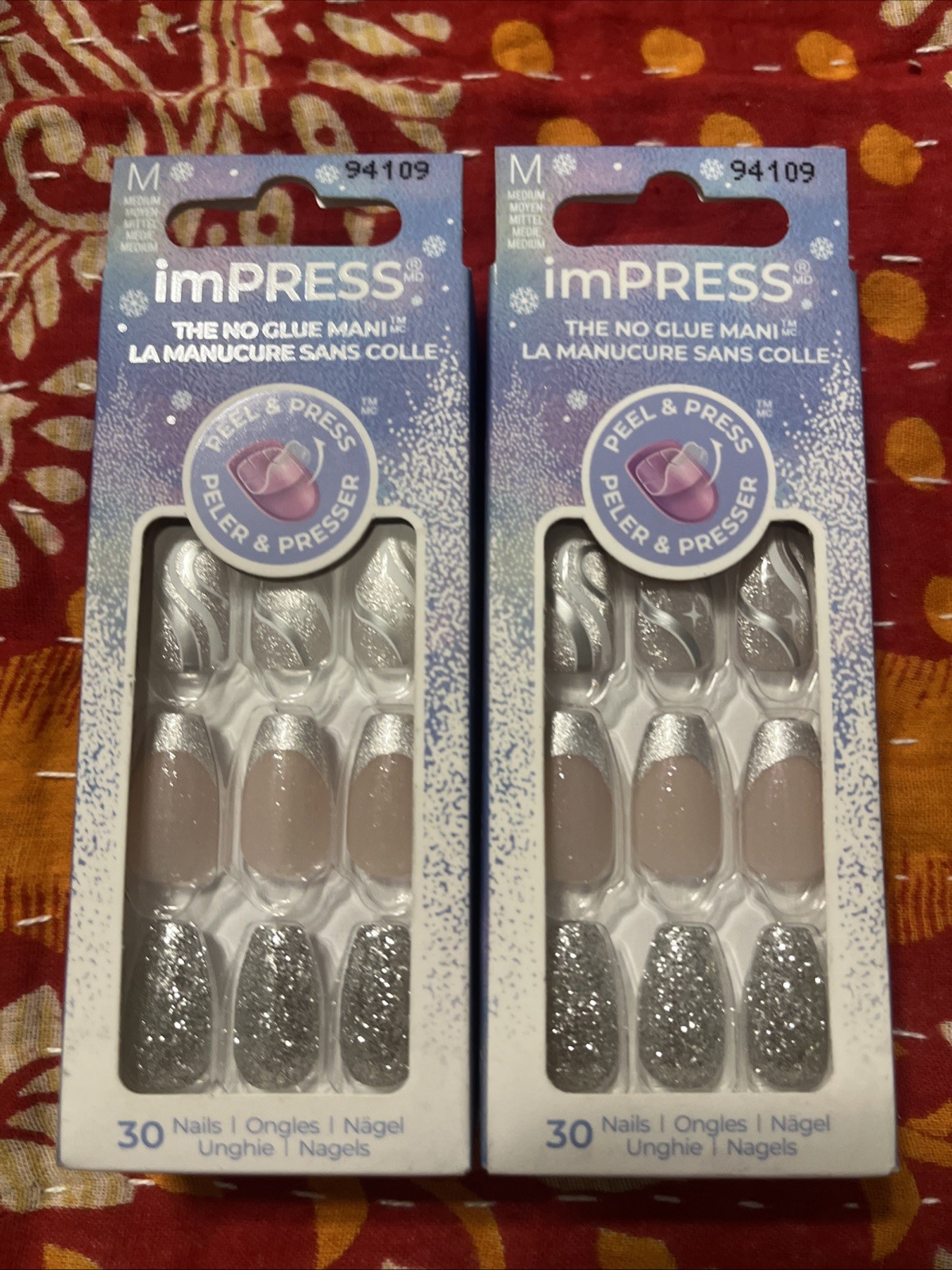2 XKISS imPRESS Press on Nails, Only Wish, Silver, Medium Coffin, 30 Count – NEW