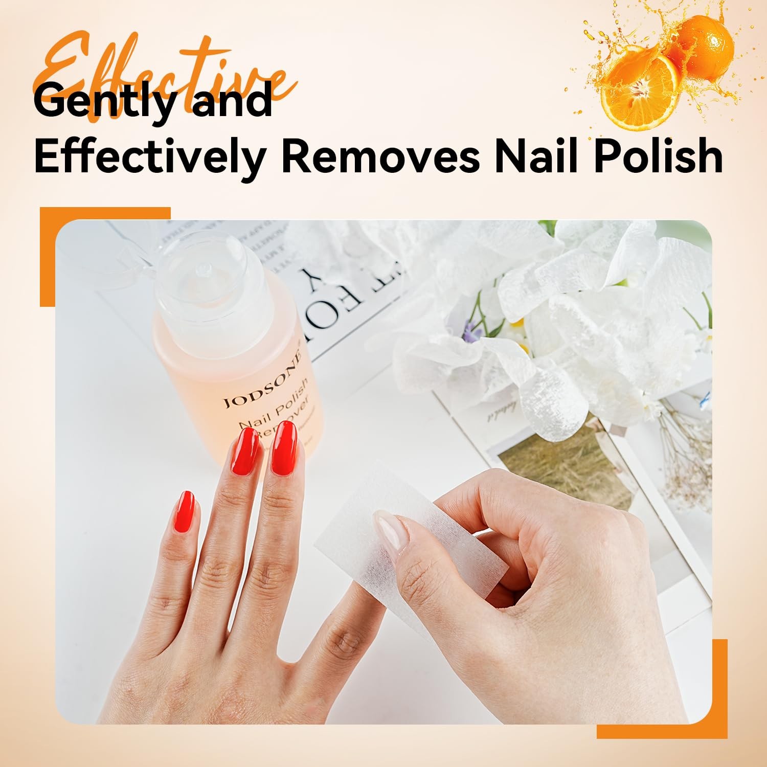 JODSONE Non-Acetone Nail Polish Remover, 6.09 Fl.Oz Orange Scent Clear