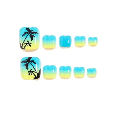 Summer Ocean Press on Toes Nails Short Square Fake Toe Nails with Coconut Trees